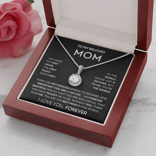 To My Beloved Mom | "First Home, Forever Grateful" | Crystal Drop Necklace