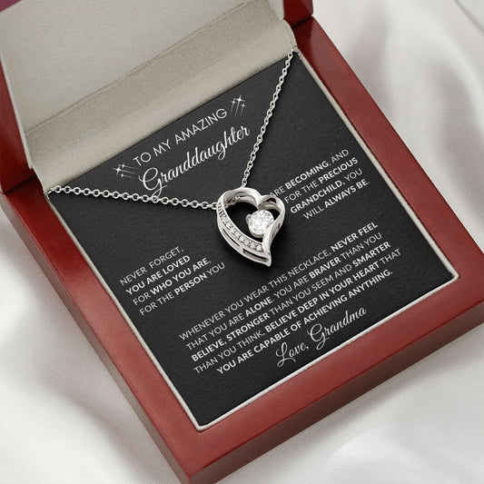 To My Amazing Granddaughter, Love Grandma | "Believe Deep in Your Heart, You Are Capable of Achieving Anything." Heart Necklace