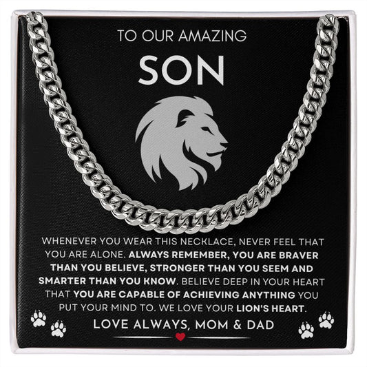 To Our Amazing Son |  Cuban Chain "We Love Your Lion's Heart"