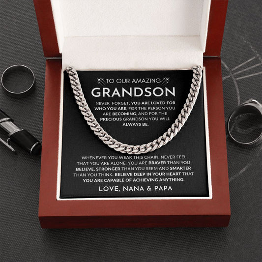 To Our Amazing Grandson, Love Nana & Papa | "Never Forget" Cuban Chain