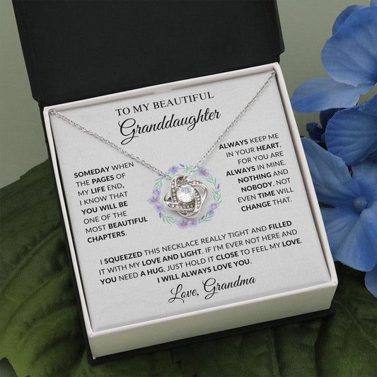 To My Beautiful Granddaughter. Love, Grandma. "Always Keep Me in Your Heart" Knot Necklace