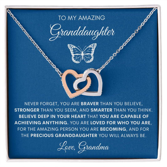 To My Amazing Granddaughter, Love Grandma "Believe Deep in Your Heart" Interlocking Hearts